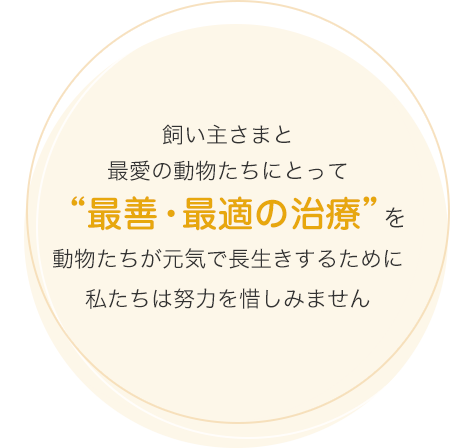 飼い主さまと最愛の動物たちにとって“最善・最適の治療”を、動物たちが元気で長生きするために私たちは努力を惜しみません